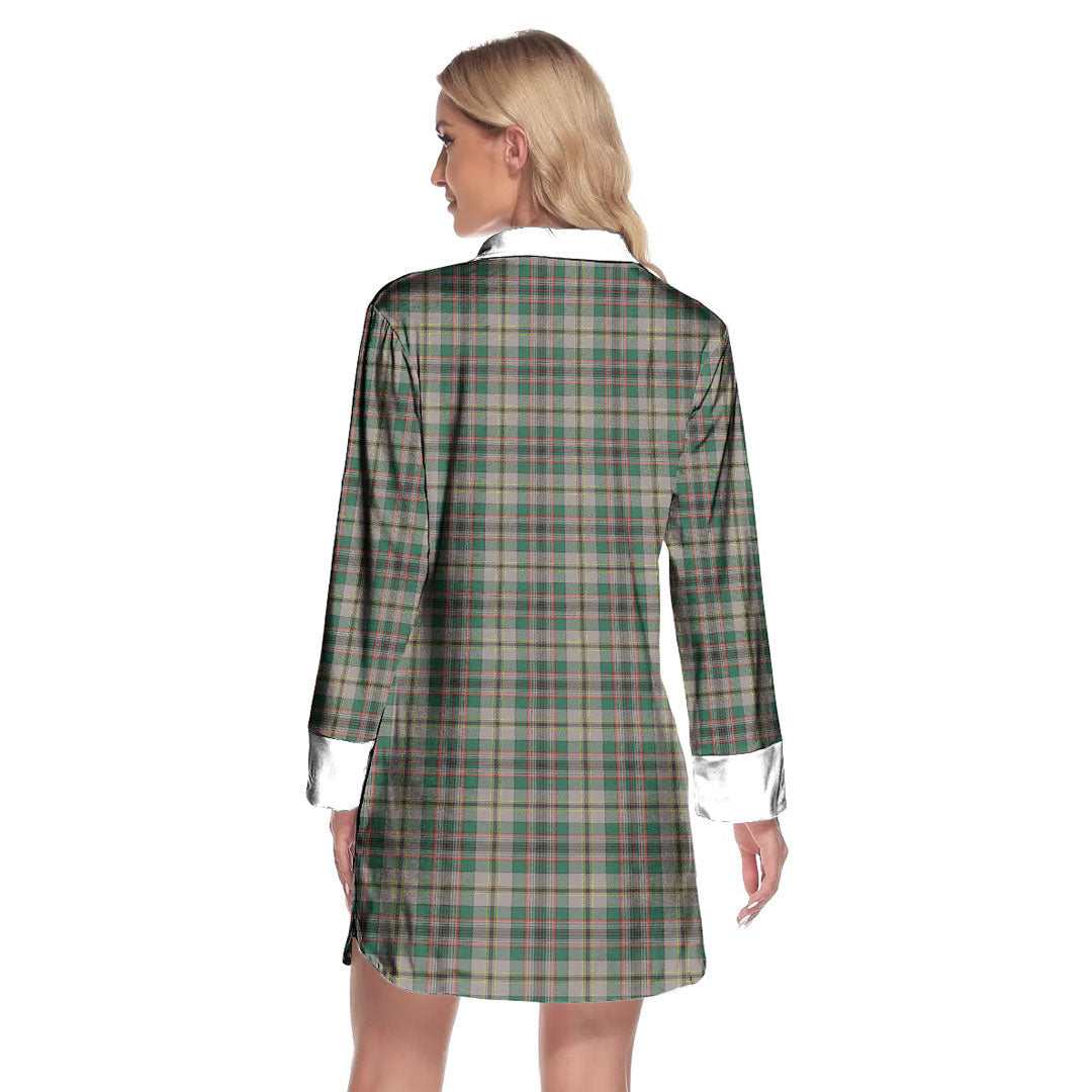 Craig Ancient Tartan Plaid Lapel Shirt Dress Long Sleeve