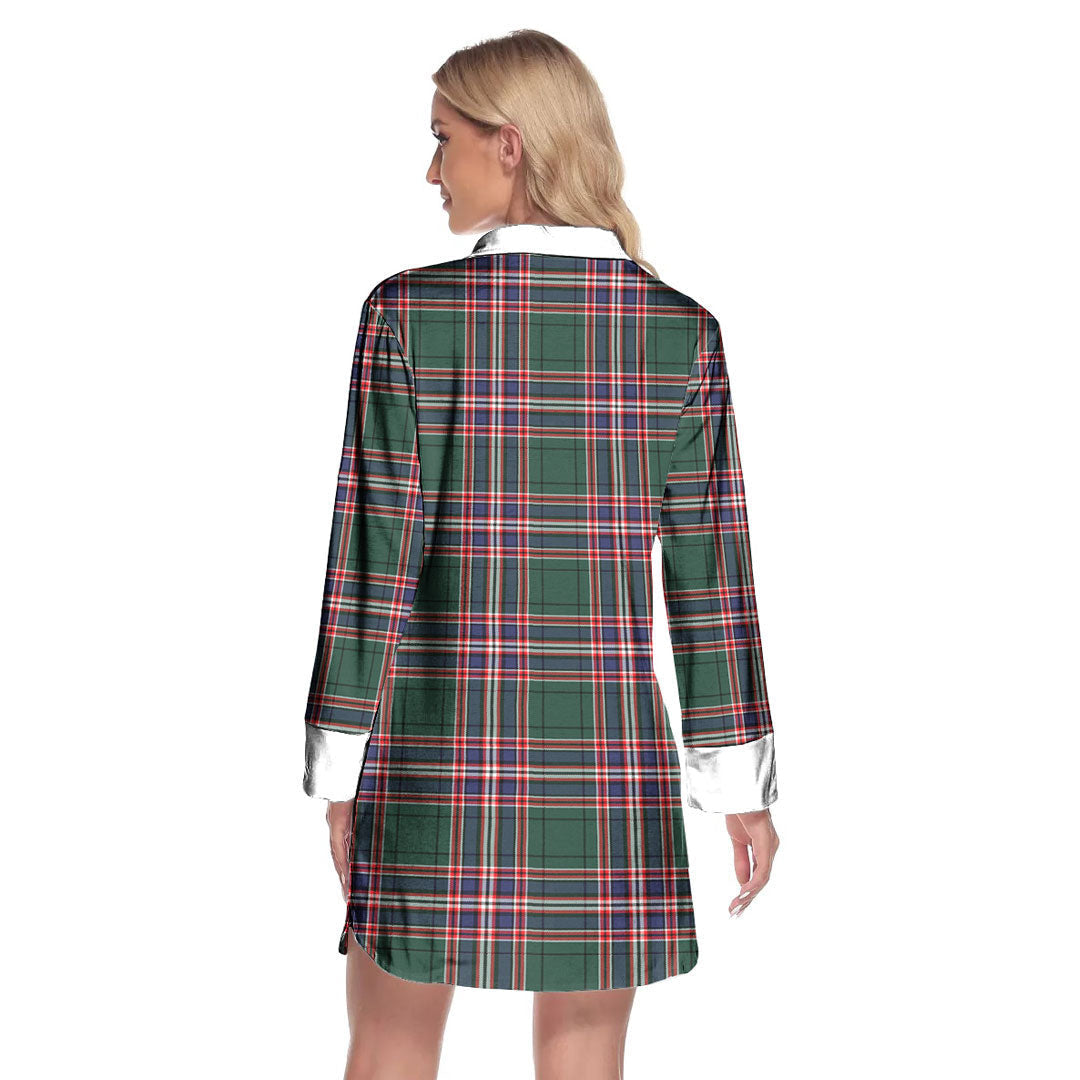 MacFarlane Hunting Modern Tartan Plaid Lapel Shirt Dress Long Sleeve