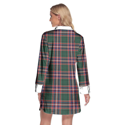 MacFarlane Hunting Modern Tartan Plaid Lapel Shirt Dress Long Sleeve