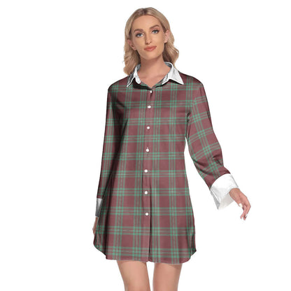 MacGregor Hunting Ancient Tartan Plaid Lapel Shirt Dress Long Sleeve