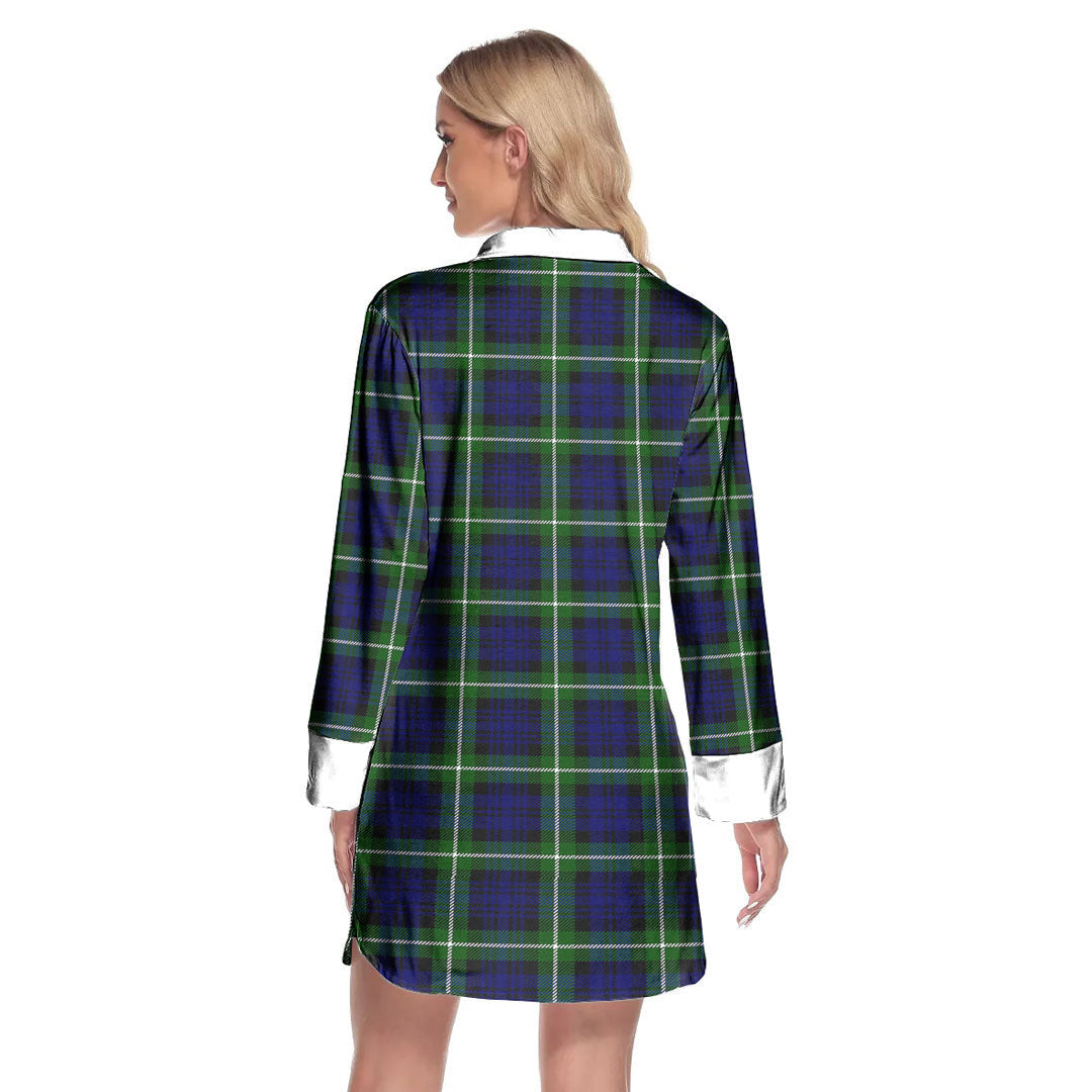 Lamont Modern Tartan Plaid Lapel Shirt Dress Long Sleeve