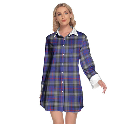 Kinnaird Tartan Plaid Lapel Shirt Dress Long Sleeve