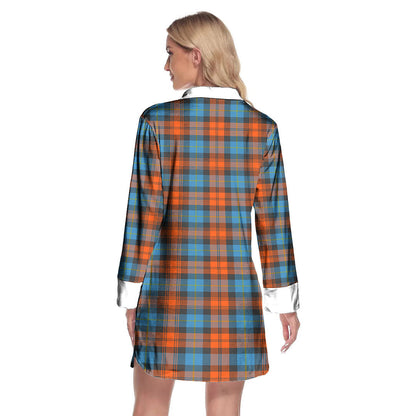 MacLachlan Ancient Tartan Plaid Lapel Shirt Dress Long Sleeve