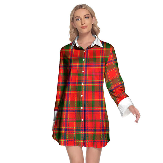 Munro Modern Tartan Plaid Lapel Shirt Dress Long Sleeve