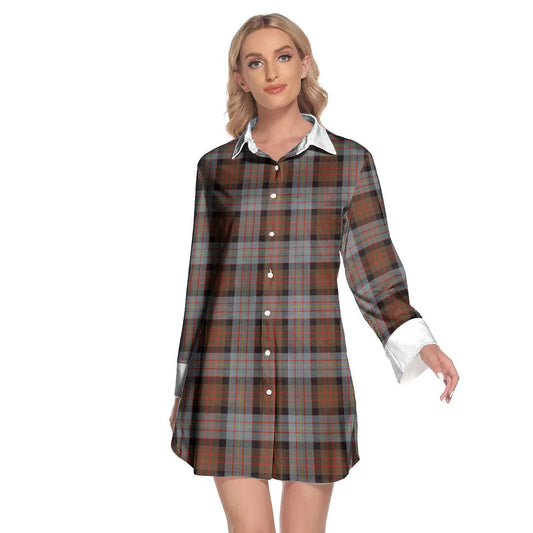 Cameron of Erracht Weathered Tartan Plaid Lapel Shirt Dress Long Sleeve