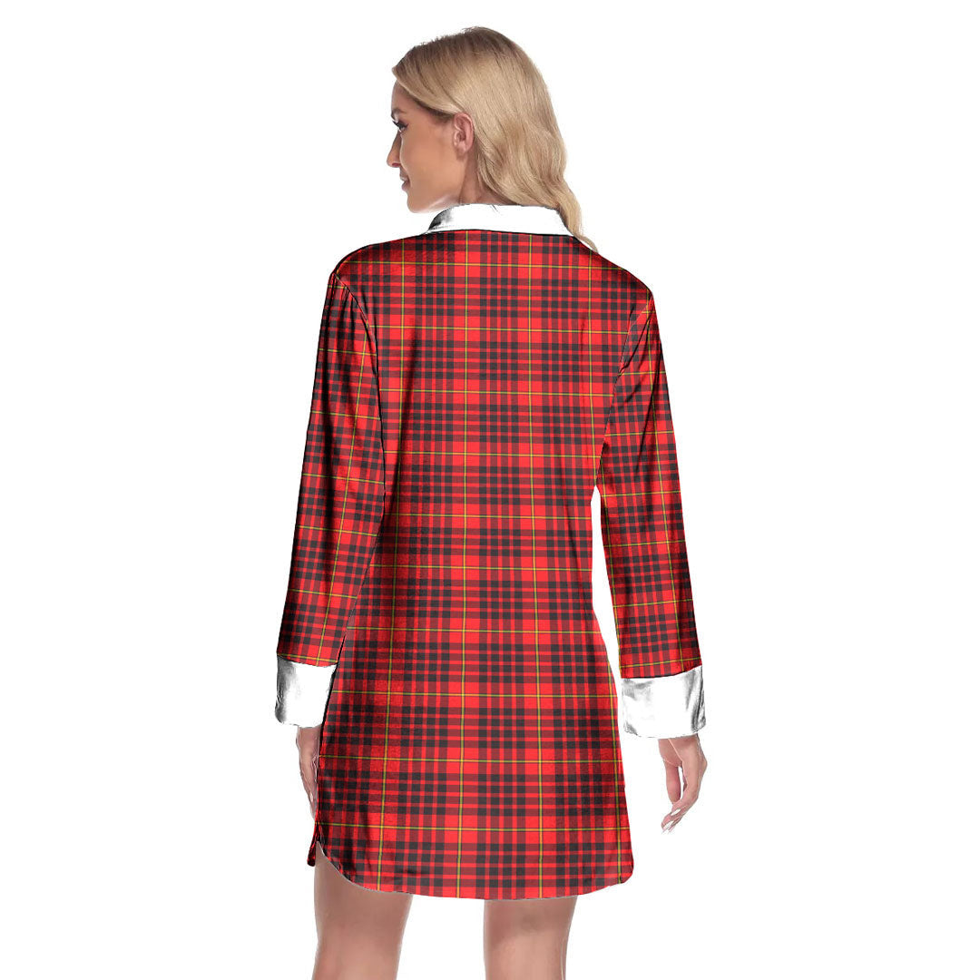 MacIan Tartan Plaid Lapel Shirt Dress Long Sleeve
