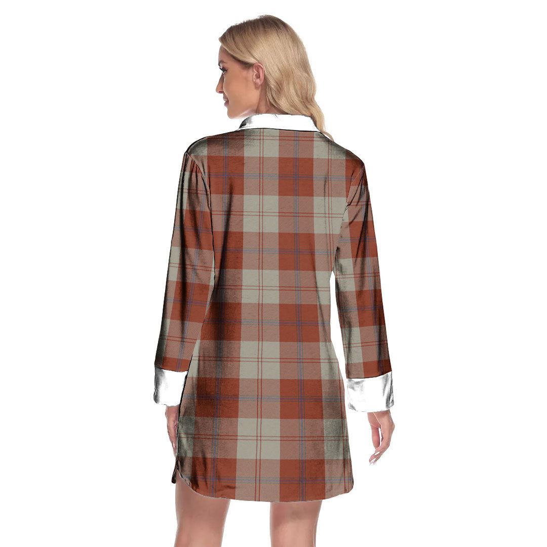 Davidson Dress Dancers Tartan Plaid Lapel Shirt Dress Long Sleeve