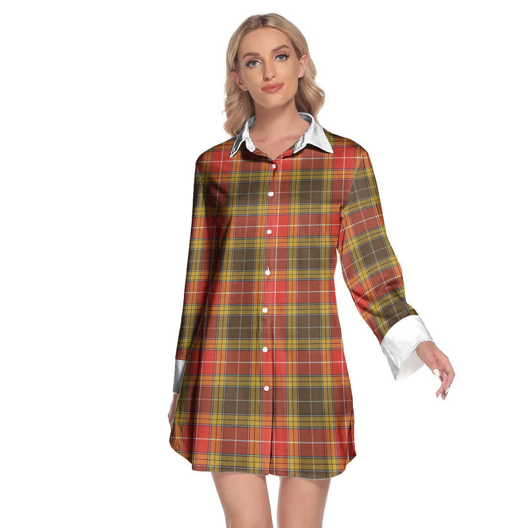 Buchanan Old Set Weathered Tartan Plaid Lapel Shirt Dress Long Sleeve