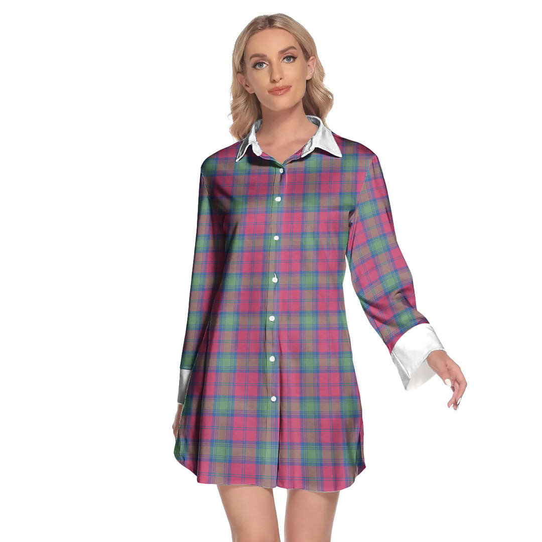 Lindsay Ancient Tartan Plaid Lapel Shirt Dress Long Sleeve