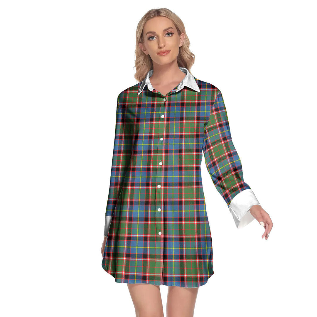 Stirling Bannockburn District Tartan Plaid Lapel Shirt Dress Long Sleeve