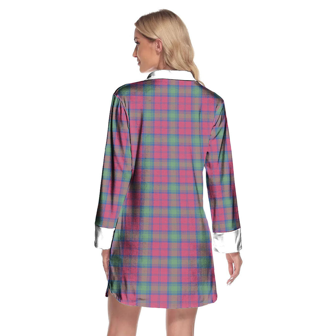 Lindsay Ancient Tartan Plaid Lapel Shirt Dress Long Sleeve