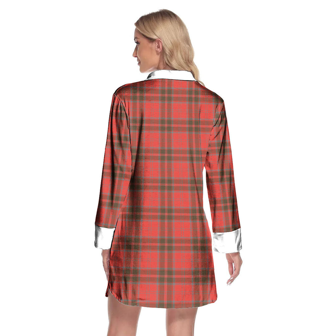 Grant Weathered Tartan Plaid Lapel Shirt Dress Long Sleeve