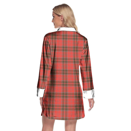 Grant Weathered Tartan Plaid Lapel Shirt Dress Long Sleeve