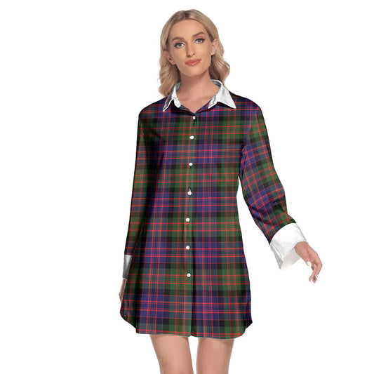 MacDonald Modern Tartan Plaid Lapel Shirt Dress Long Sleeve