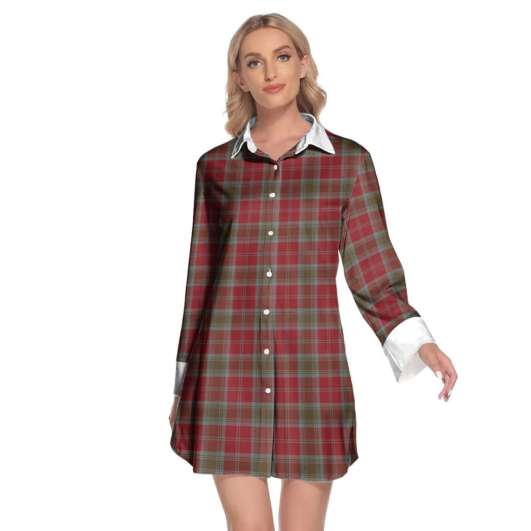 Lindsay Weathered Tartan Plaid Lapel Shirt Dress Long Sleeve