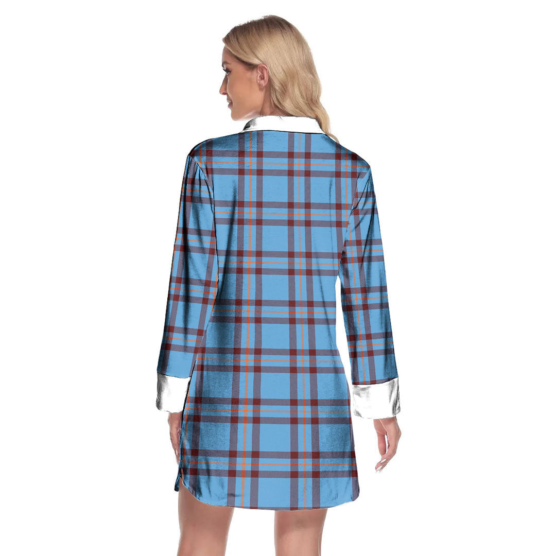 Elliot Ancient Tartan Plaid Lapel Shirt Dress Long Sleeve