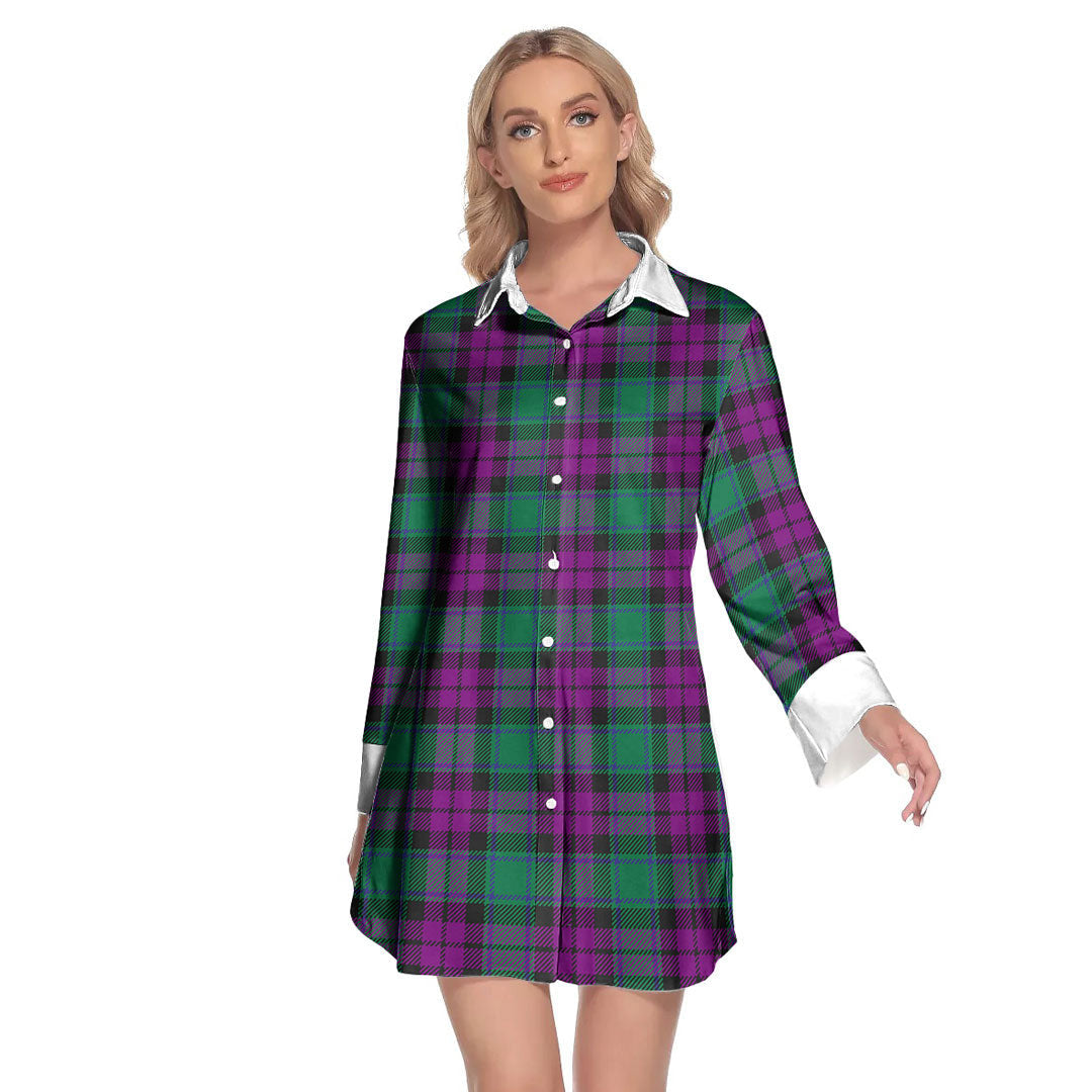 MacArthur Milton Tartan Plaid Lapel Shirt Dress Long Sleeve