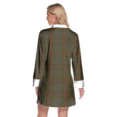 Gray Tartan Plaid Lapel Shirt Dress Long Sleeve