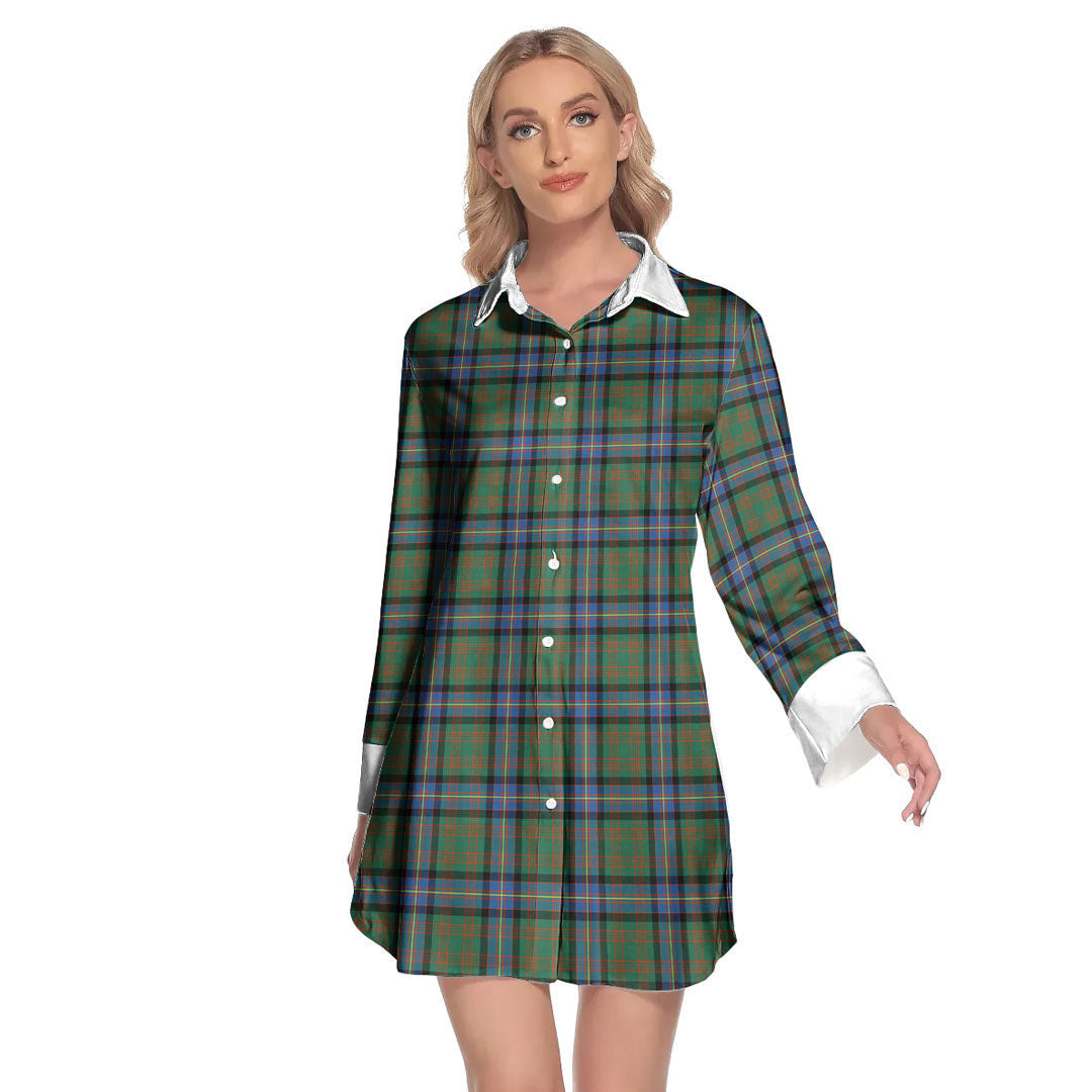 Cochrane Ancient Tartan Plaid Lapel Shirt Dress Long Sleeve