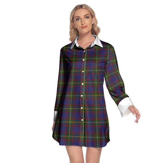 Durie Tartan Plaid Lapel Shirt Dress Long Sleeve