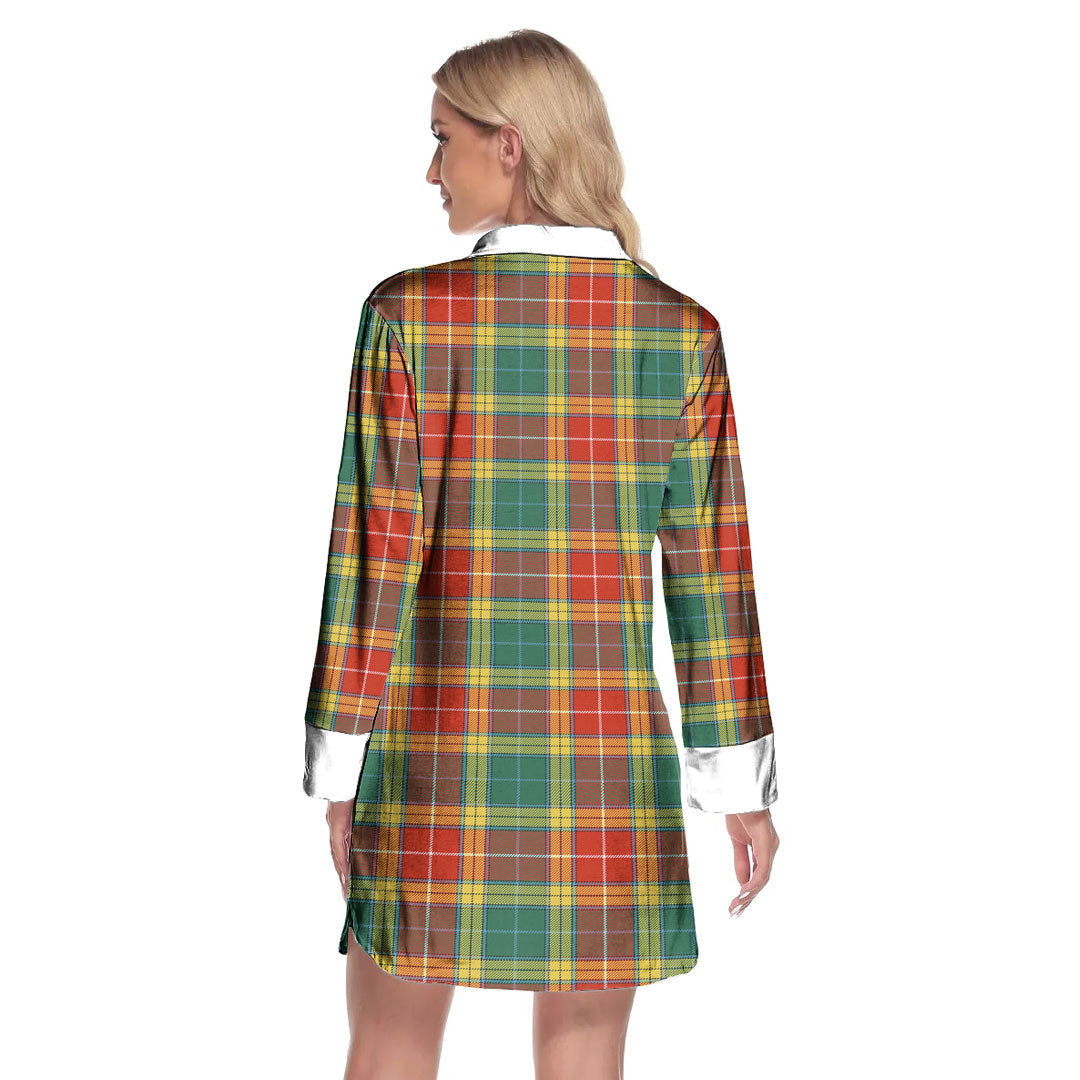 Buchanan Old Sett Tartan Plaid Lapel Shirt Dress Long Sleeve