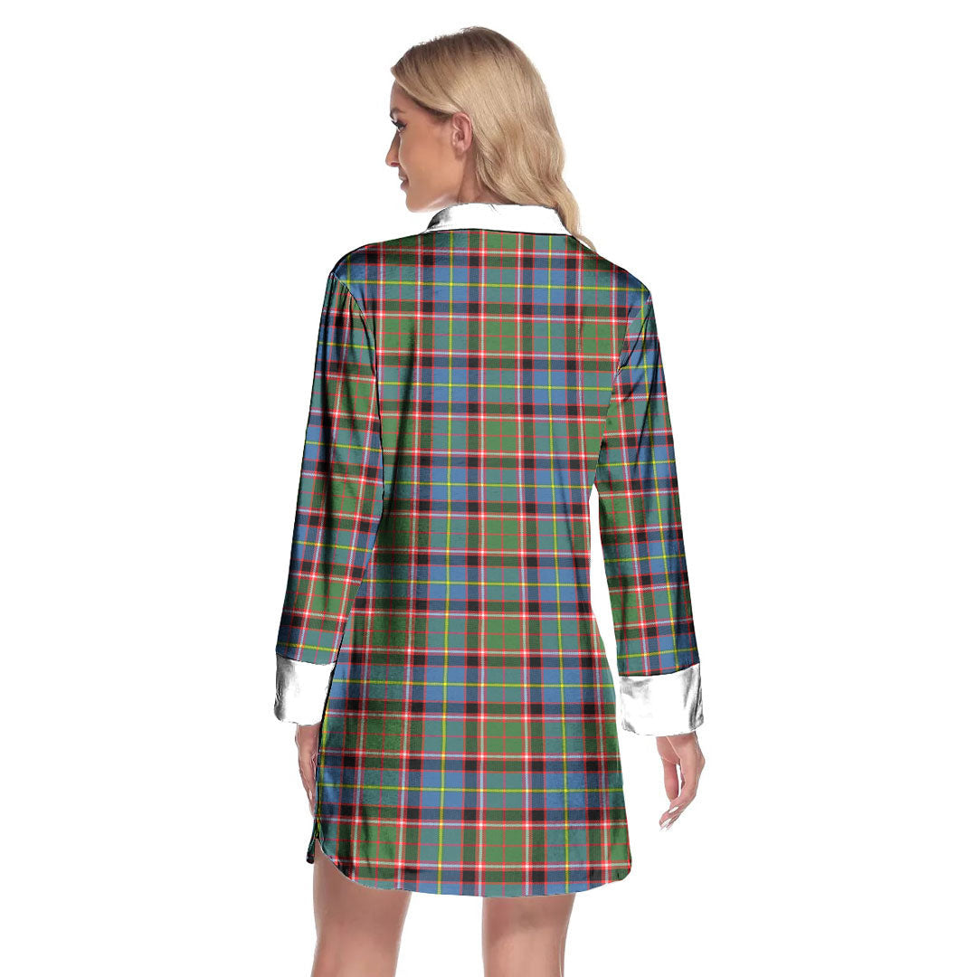 Stirling Bannockburn District Tartan Plaid Lapel Shirt Dress Long Sleeve