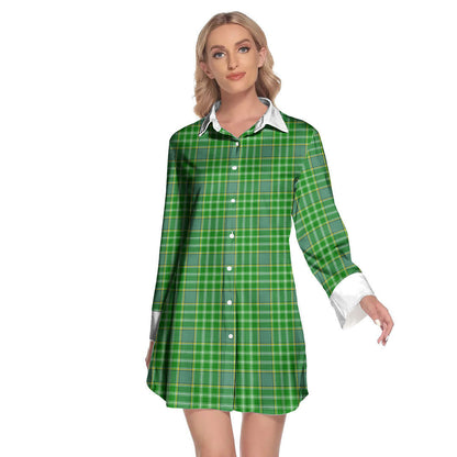 Currie Tartan Plaid Lapel Shirt Dress Long Sleeve