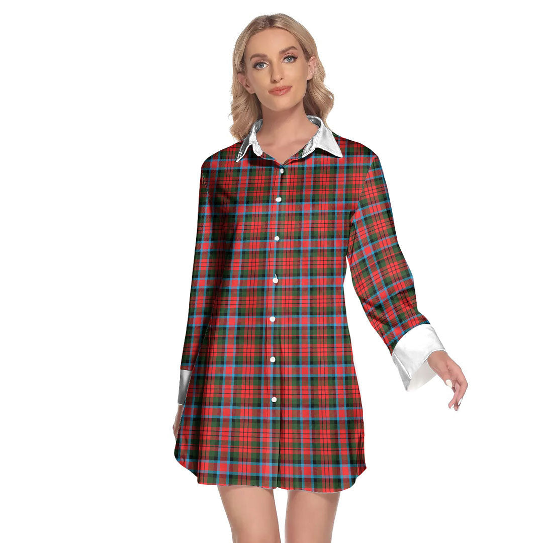 MacDuff Modern Tartan Plaid Lapel Shirt Dress Long Sleeve