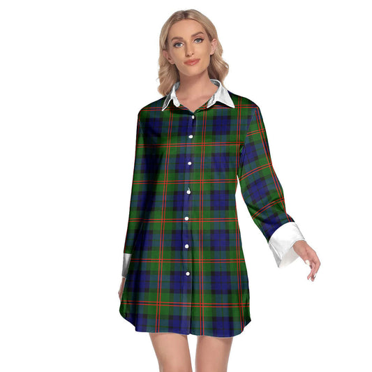 Dundas Modern 02 Tartan Plaid Lapel Shirt Dress Long Sleeve