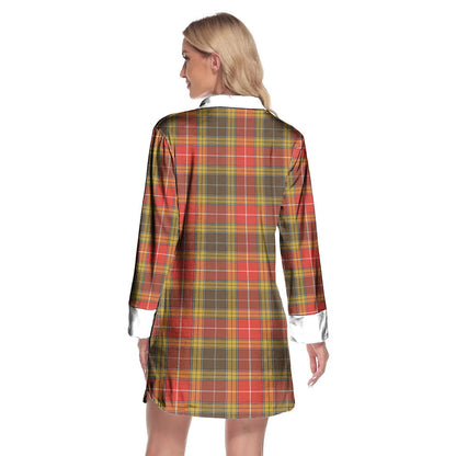 Buchanan Old Set Weathered Tartan Plaid Lapel Shirt Dress Long Sleeve