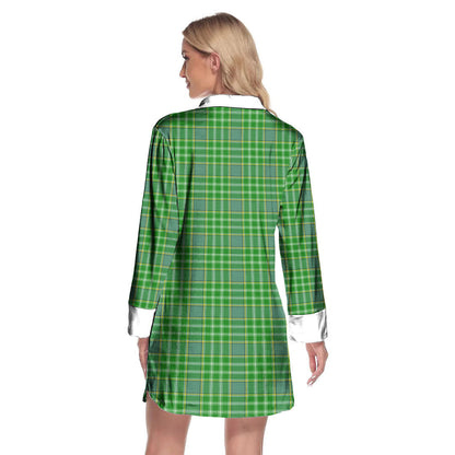 Currie Tartan Plaid Lapel Shirt Dress Long Sleeve