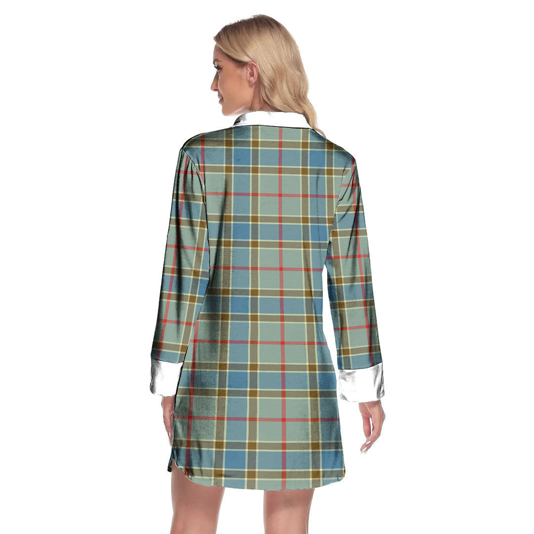 Balfour Blue Tartan Plaid Lapel Shirt Dress Long Sleeve