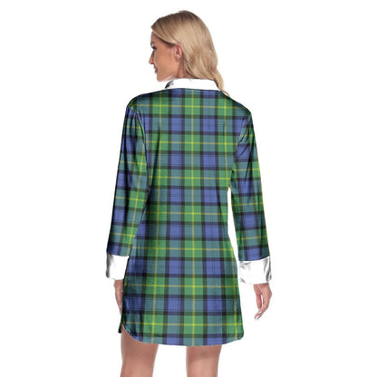 Gordon Old Ancient Tartan Plaid Lapel Shirt Dress Long Sleeve