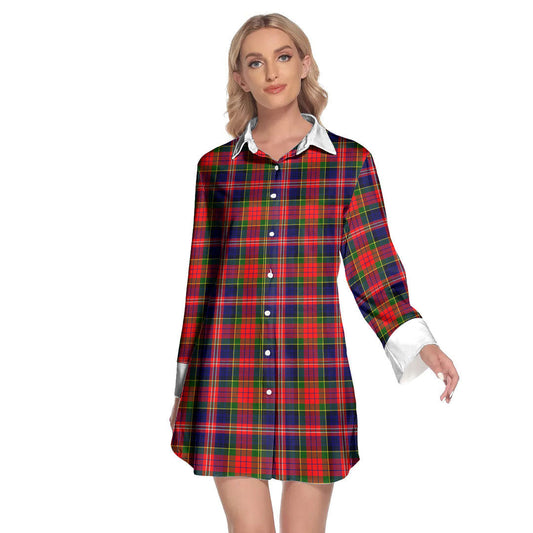 MacPherson Modern Tartan Plaid Lapel Shirt Dress Long Sleeve