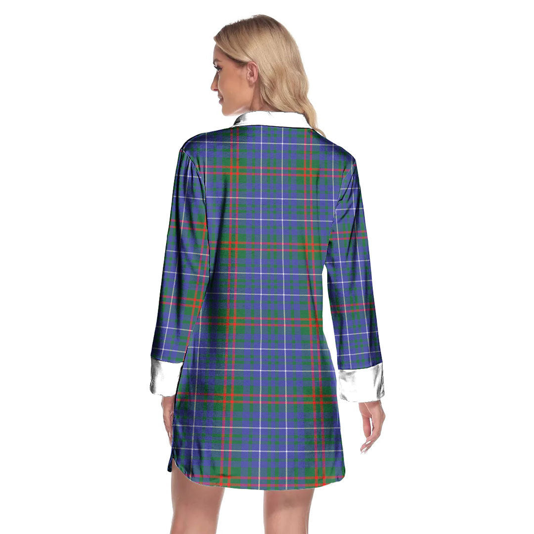 Edmonstone Tartan Plaid Lapel Shirt Dress Long Sleeve