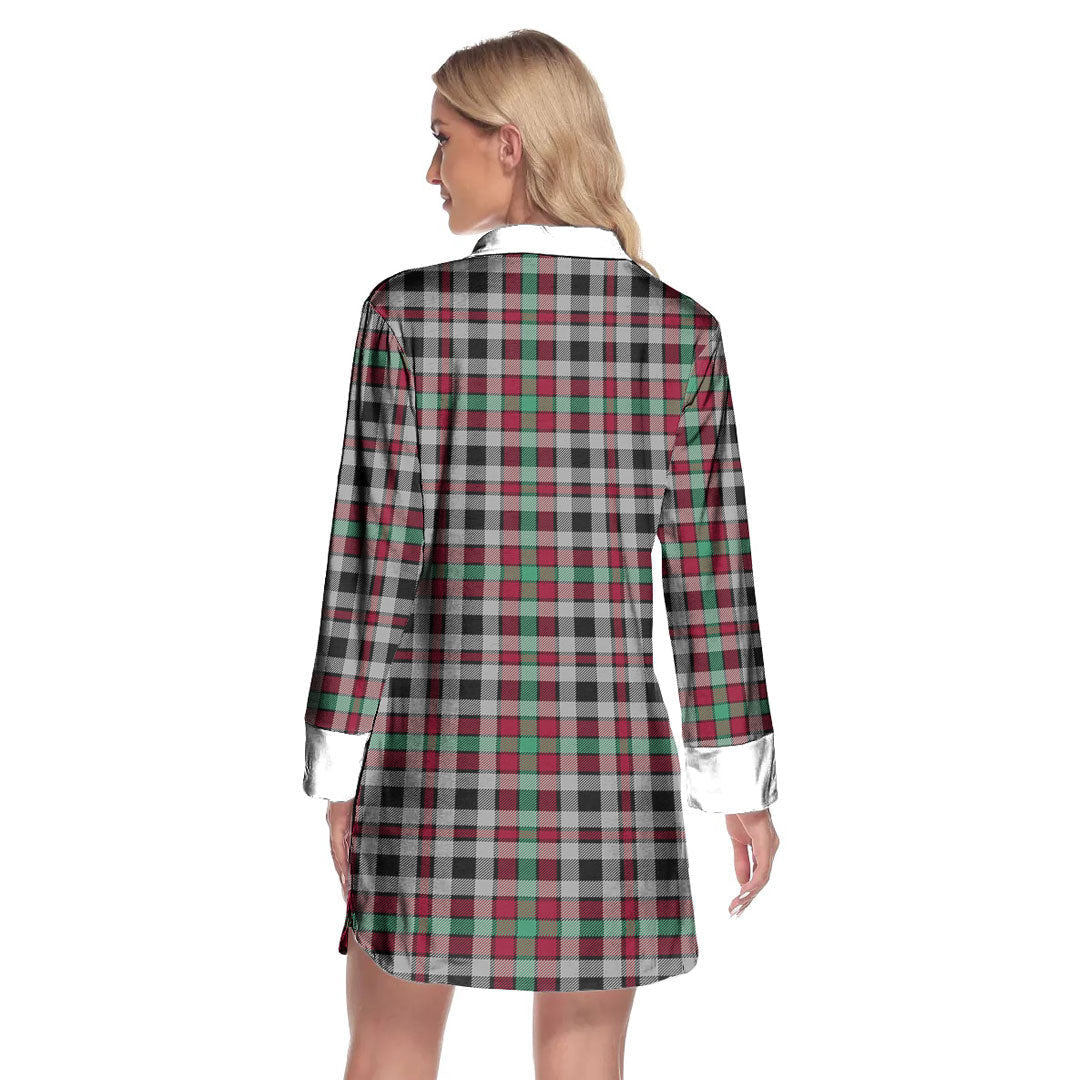 Borthwick Ancient Tartan Plaid Lapel Shirt Dress Long Sleeve