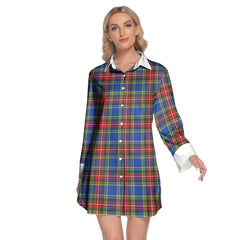 MacBeth Modern Tartan Plaid Lapel Shirt Dress Long Sleeve