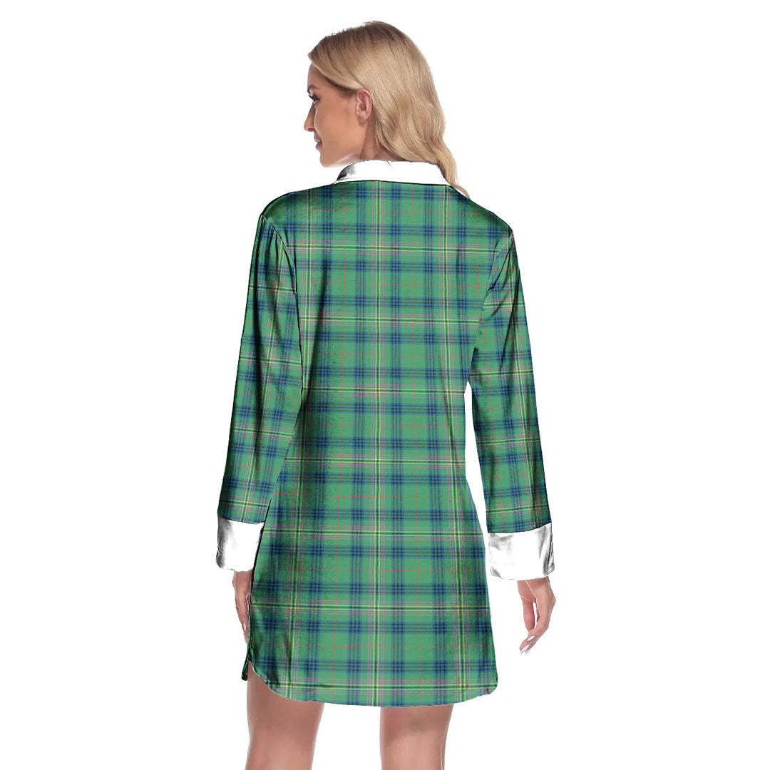 Kennedy Ancient Tartan Plaid Lapel Shirt Dress Long Sleeve