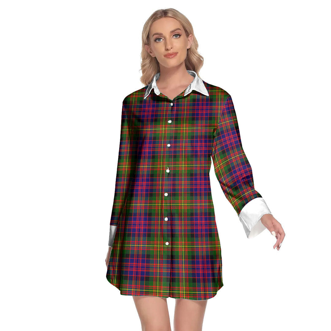 Carnegie Modern Tartan Plaid Lapel Shirt Dress Long Sleeve