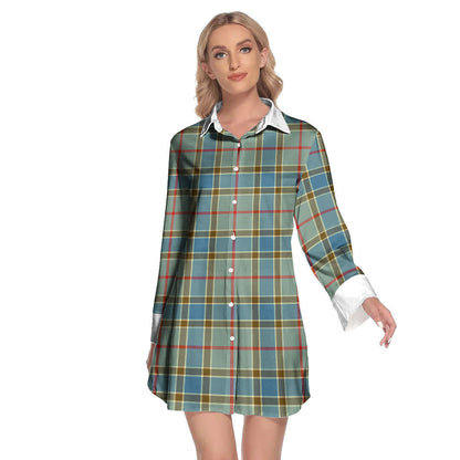 Balfour Blue Tartan Plaid Lapel Shirt Dress Long Sleeve