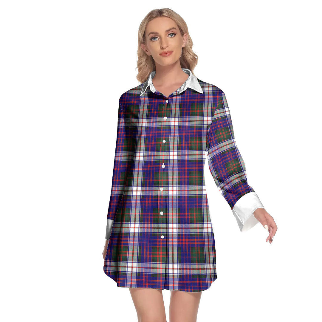 MacDonald Dress Modern Tartan Plaid Lapel Shirt Dress Long Sleeve