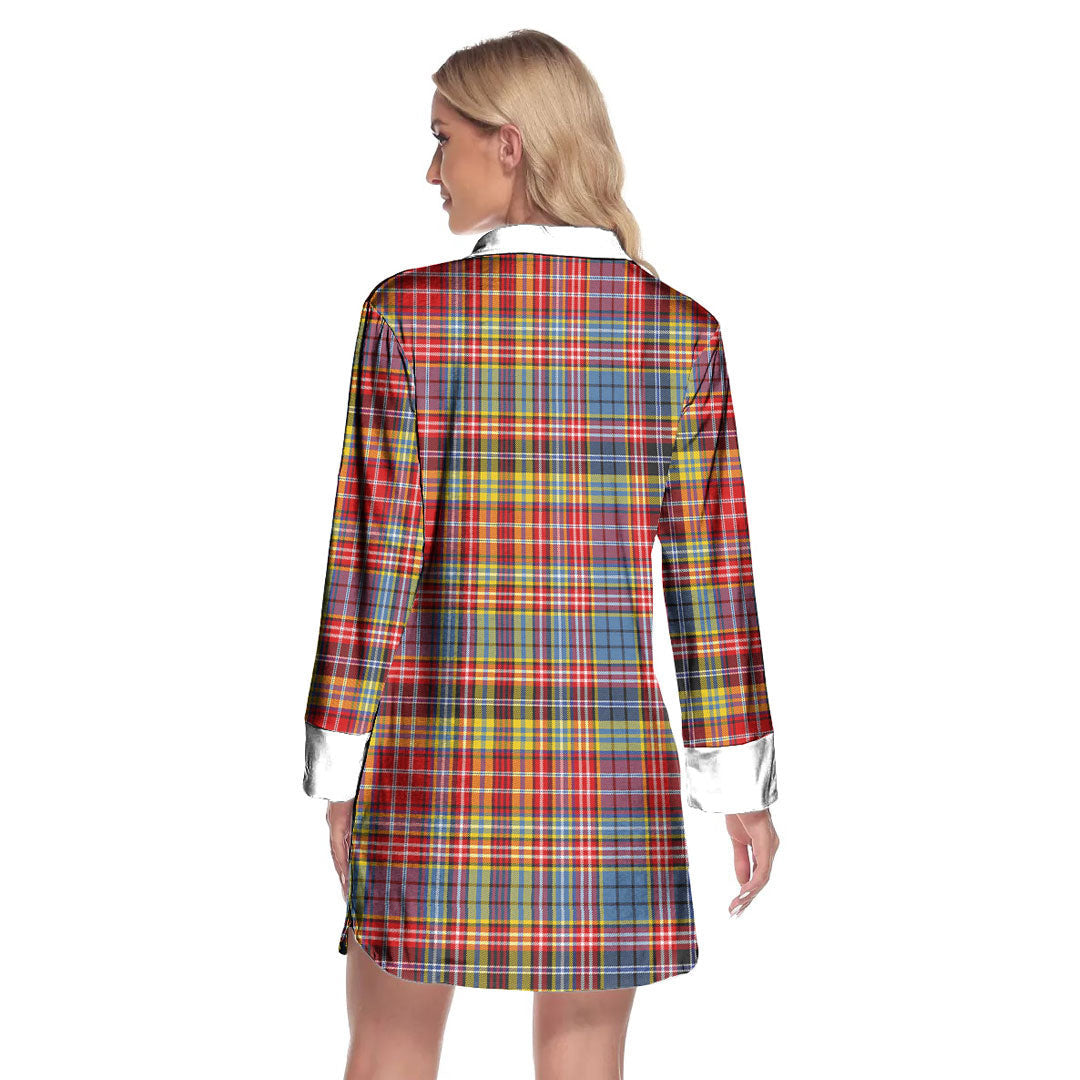 Drummond of Strathallan Tartan Plaid Lapel Shirt Dress Long Sleeve