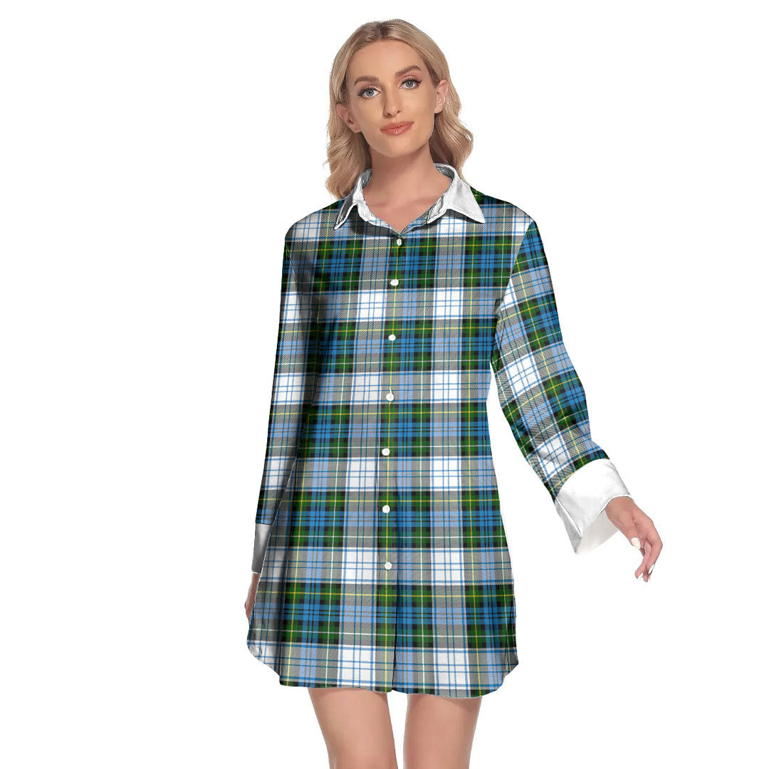 Campbell Dress Tartan Plaid Lapel Shirt Dress Long Sleeve