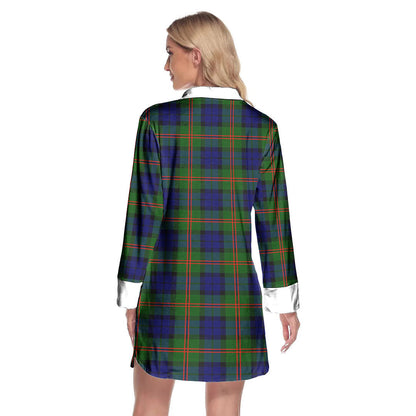 Dundas Modern 02 Tartan Plaid Lapel Shirt Dress Long Sleeve