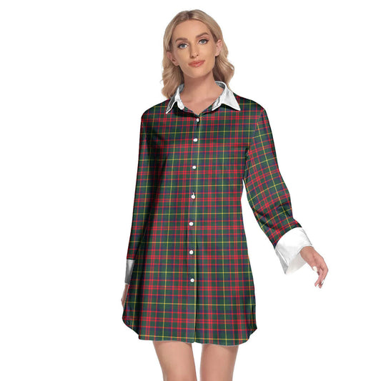 MacKintosh Hunting Modern Tartan Plaid Lapel Shirt Dress Long Sleeve