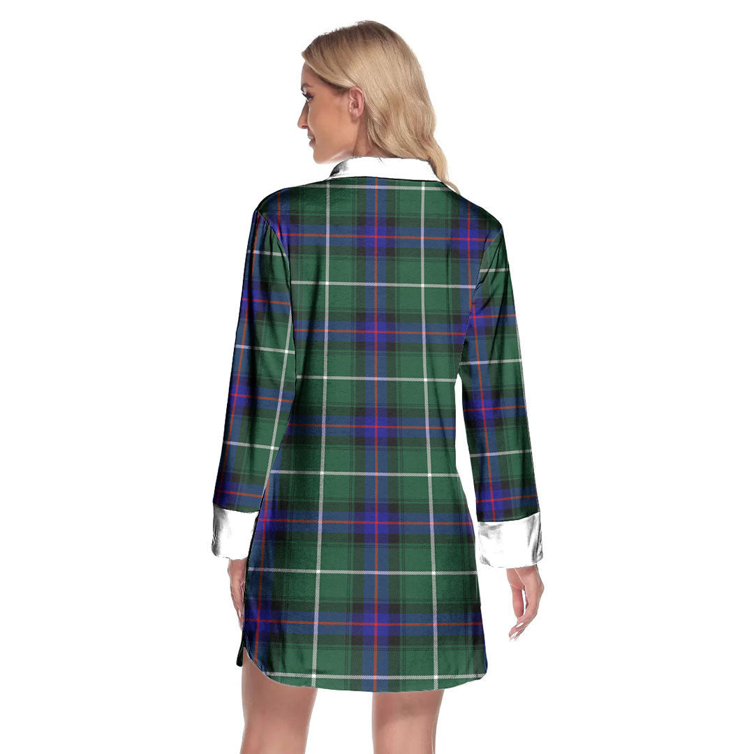 MacDonald of the Isles Hunting Modern Tartan Plaid Lapel Shirt Dress Long Sleeve