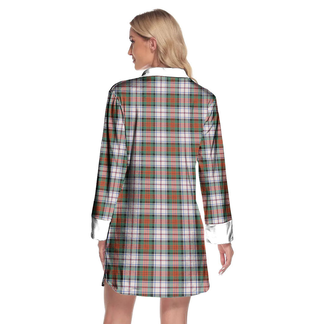 MacDuff Dress Ancient Tartan Plaid Lapel Shirt Dress Long Sleeve
