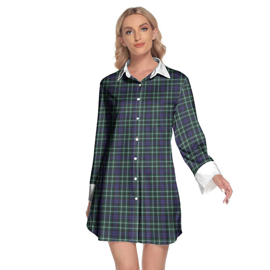 Graham of Montrose Modern Tartan Plaid Lapel Shirt Dress Long Sleeve