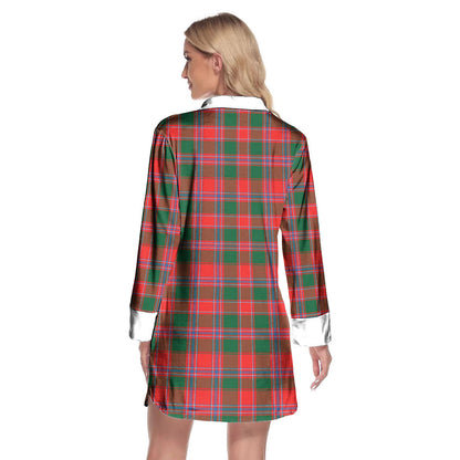 Dalziel Modern Tartan Plaid Lapel Shirt Dress Long Sleeve