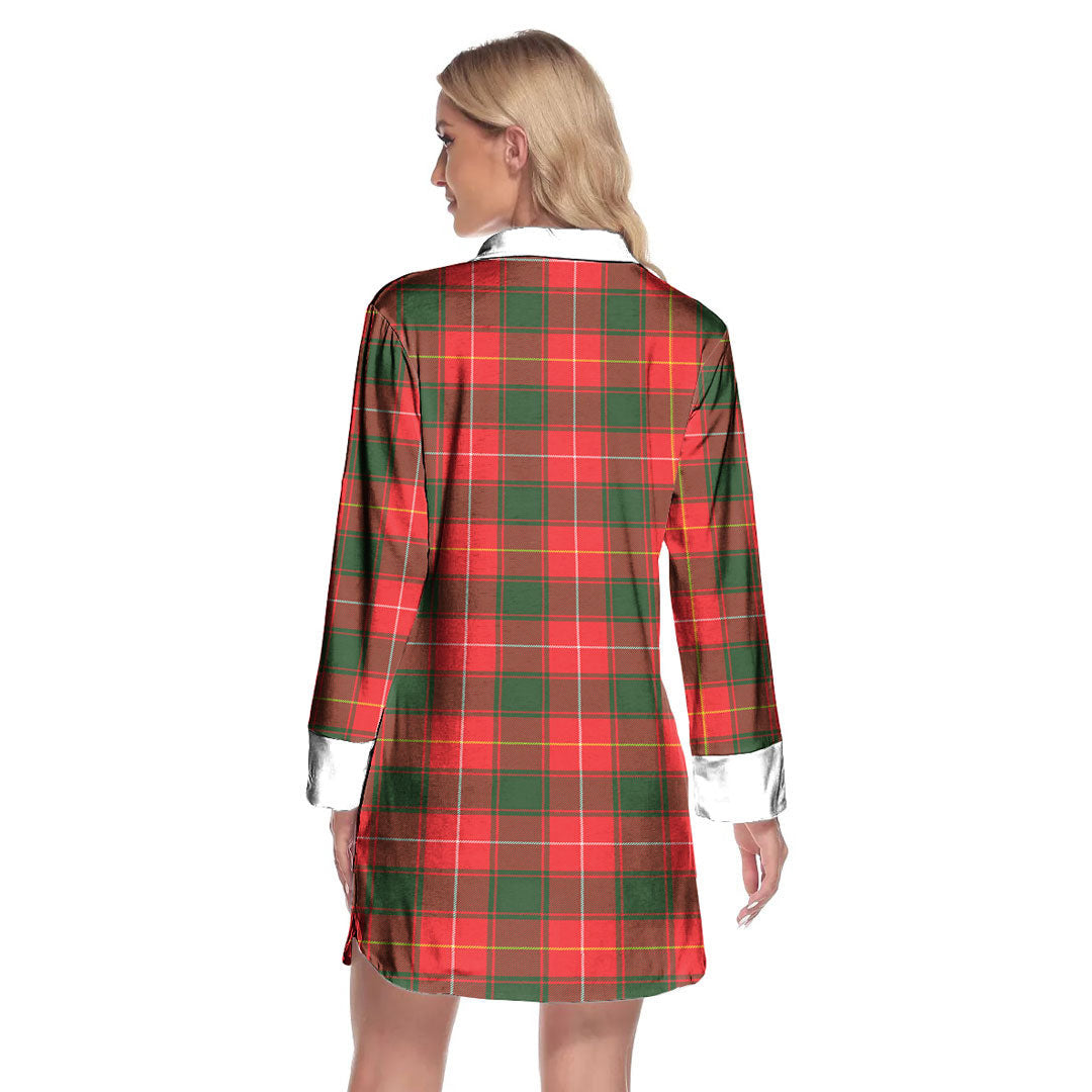 MacPhee Modern Tartan Plaid Lapel Shirt Dress Long Sleeve